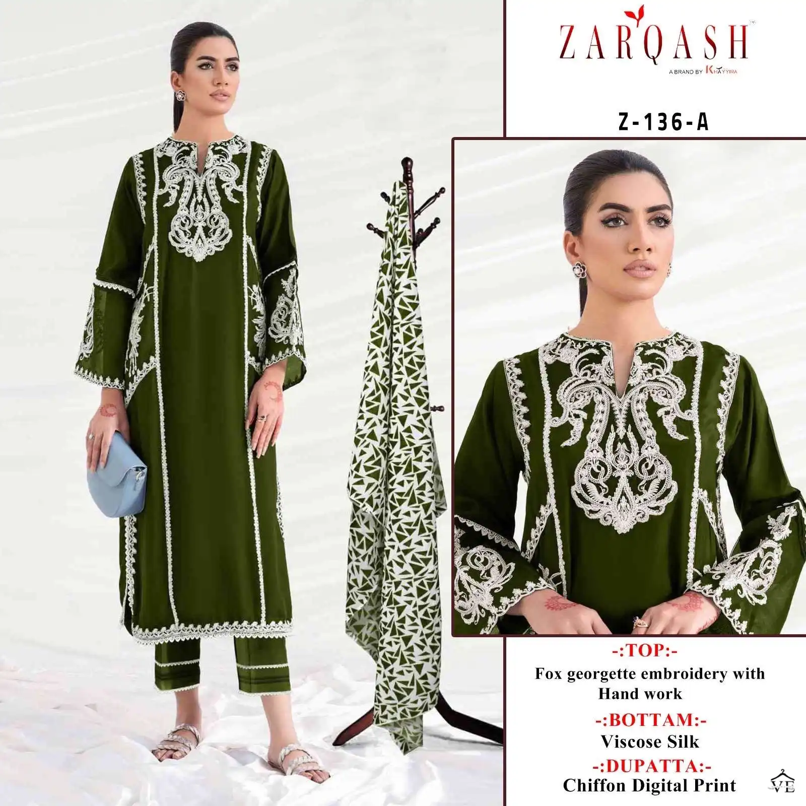 Zarqash Z 136 Faux Georgette Wholesale Designer Pakistani Readymade Salwar Suit Catalog — Wholesale Salwar Suits, MPA wholesale from Surat - Gallery Image 6