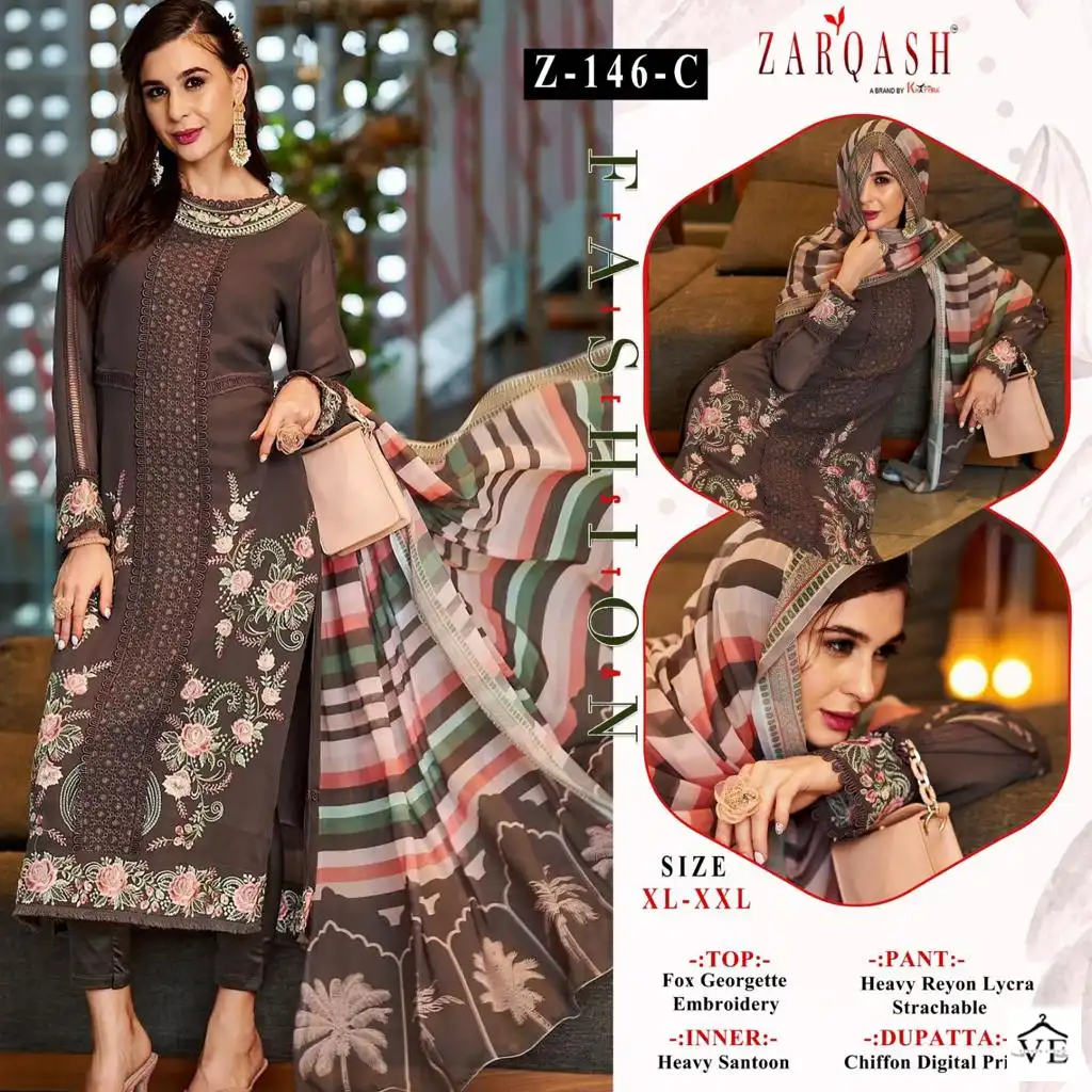 Zarqash Z 146 Heavy Gorgette Wholesale Designer Readymade Pakistani Salwar Suit Catalog — Wholesale Salwar Suits, MPA wholesale from Surat - Gallery Image 9