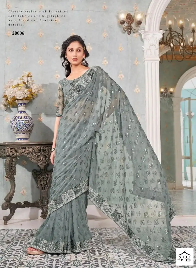 Kalista Lime Light Faux Georgette Wholesale Designer Sarees Catalog — Wholesale Sarees, MPA wholesale from Surat — view 4