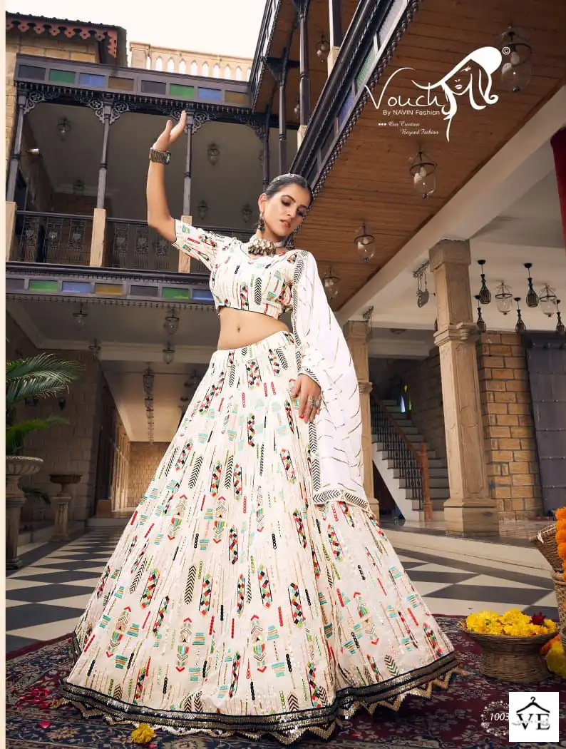 Vouch Monalish Heavy Georgette Wholesale Lehenga Choli Catalog — Wholesale Lehenga, MPA wholesale from Surat - Gallery Image 2