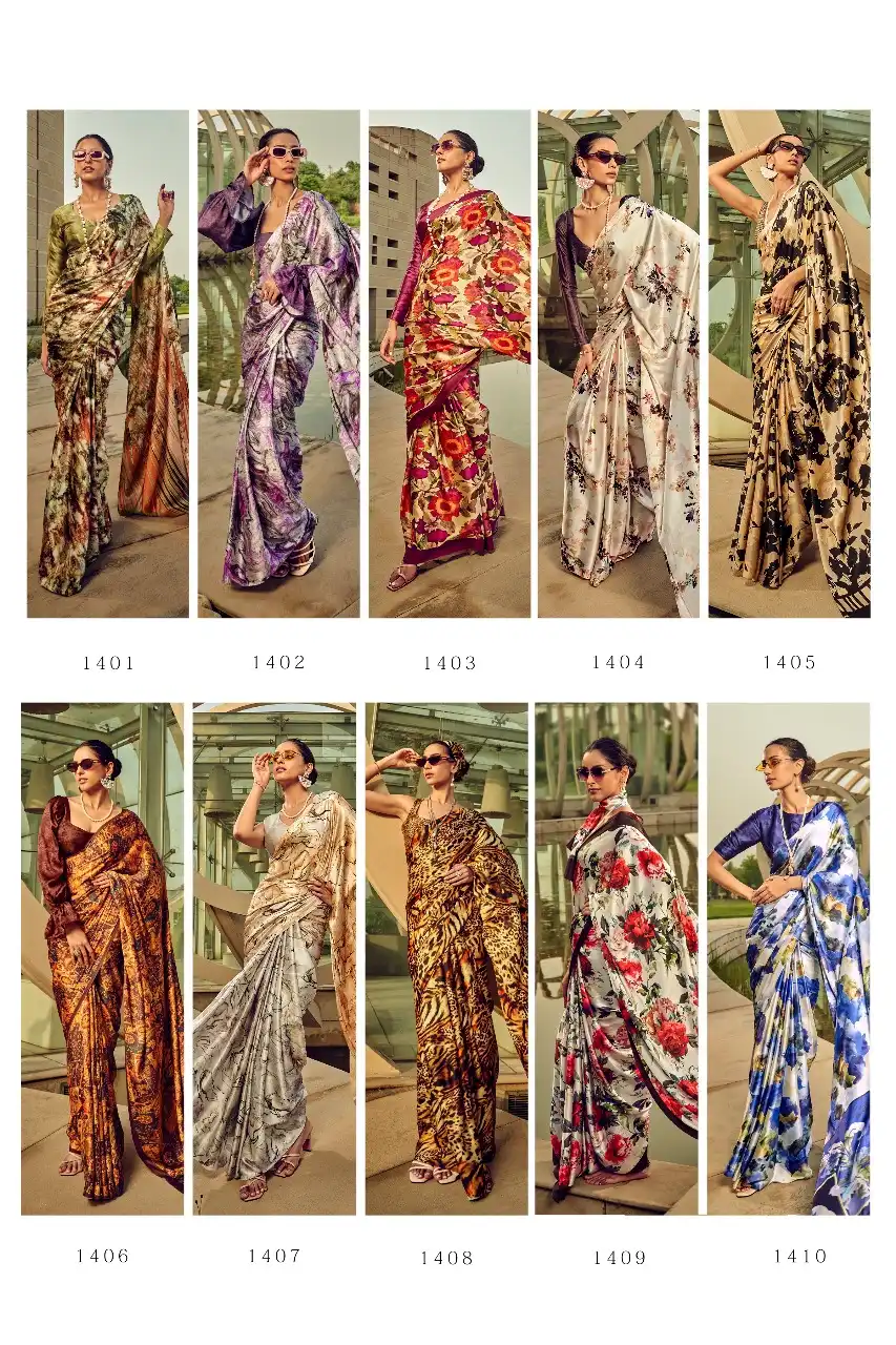 RF Fashion 1400 Series Satin Digital Wholesale Saree Catalog — Wholesale Sarees, MPA wholesale from Surat — view 11