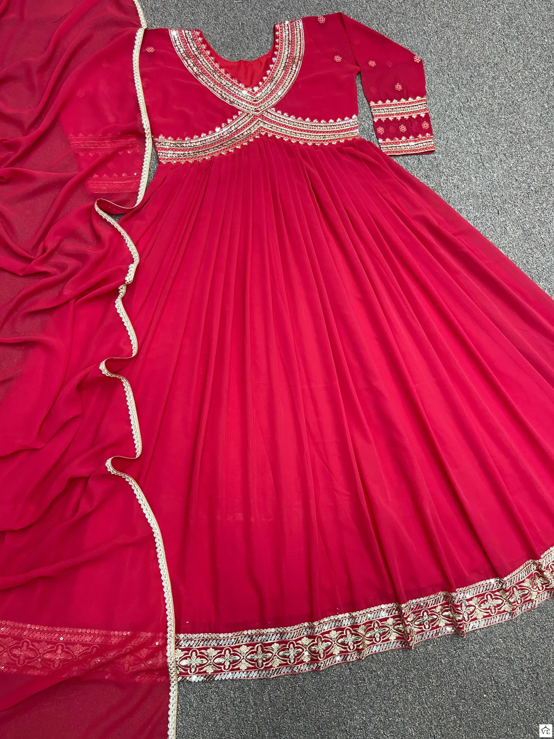 red alia cut dress Red & Brown Alia cut Tiered Dress