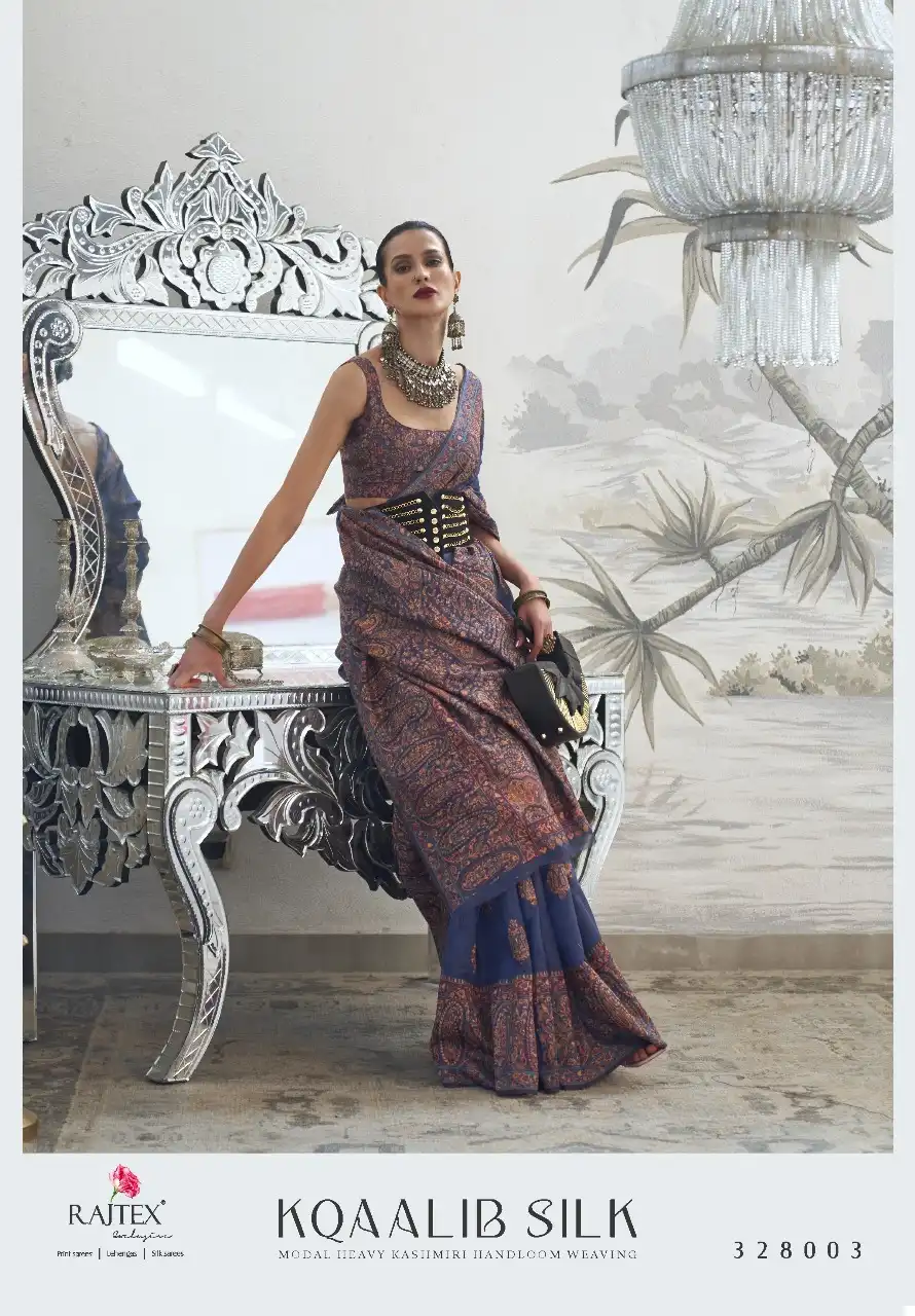 Rajtex Kqaalib Silk Heavy Kashmiri Handloom Weaving Wholesale Saree Catalog - Image 2