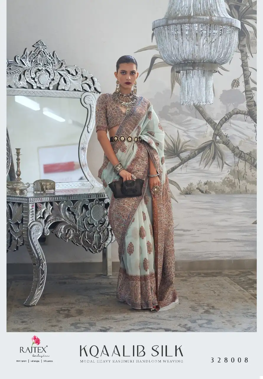 Rajtex Kqaalib Silk Heavy Kashmiri Handloom Weaving Wholesale Saree Catalog - Image 6