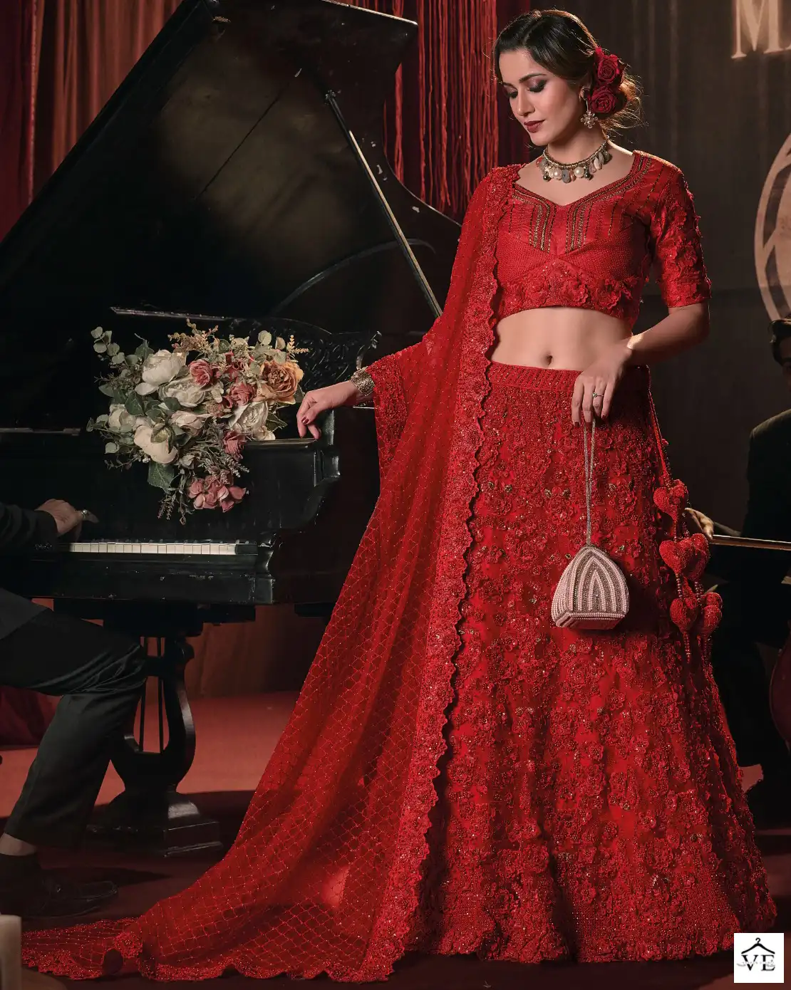 MN 6800 Series 3D Flower Applique Wholesale Bridal Lehenga — Wholesale Lehenga, MPA wholesale from Surat — view 1