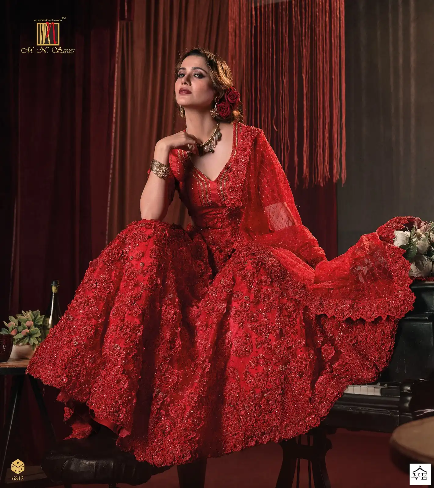 MN 6800 Series 3D Flower Applique Wholesale Bridal Lehenga — Wholesale Lehenga, MPA wholesale from Surat — view 3