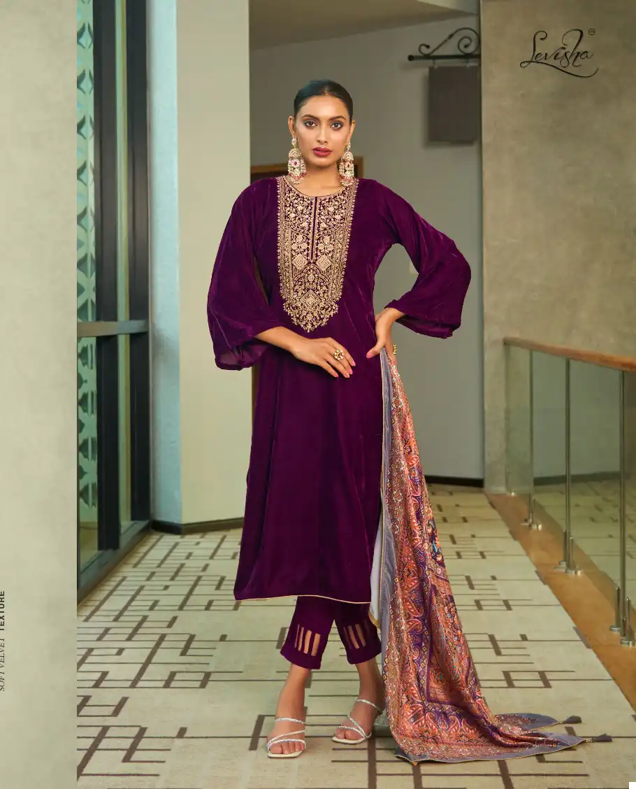 Levisha Aarohi Pure 9000 Velvet Wholesale Winter Wear Suits Catalog — Wholesale Salwar Suits, Levisha wholesale from Surat — view 2