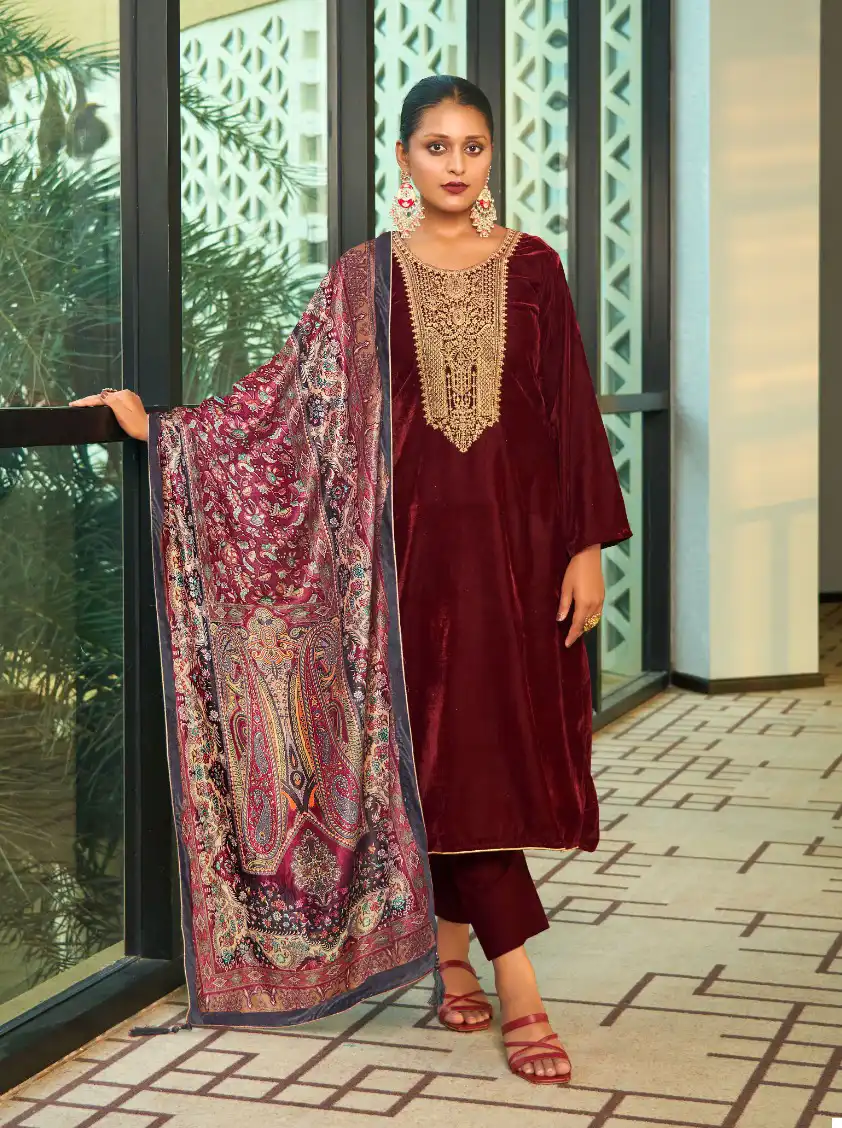 Levisha Aarohi Pure 9000 Velvet Wholesale Winter Wear Suits Catalog — Wholesale Salwar Suits, Levisha wholesale from Surat — view 3