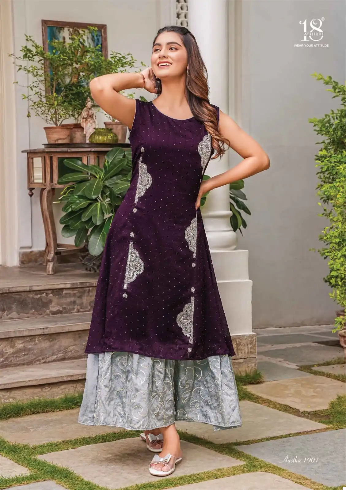 18 Attitude Aastha Vol 19 Premium Bemberg Viscose Georgette Wholesale One-Piece Kurtis — Wholesale Kurtis, MPA wholesale from Surat - Gallery Image 4