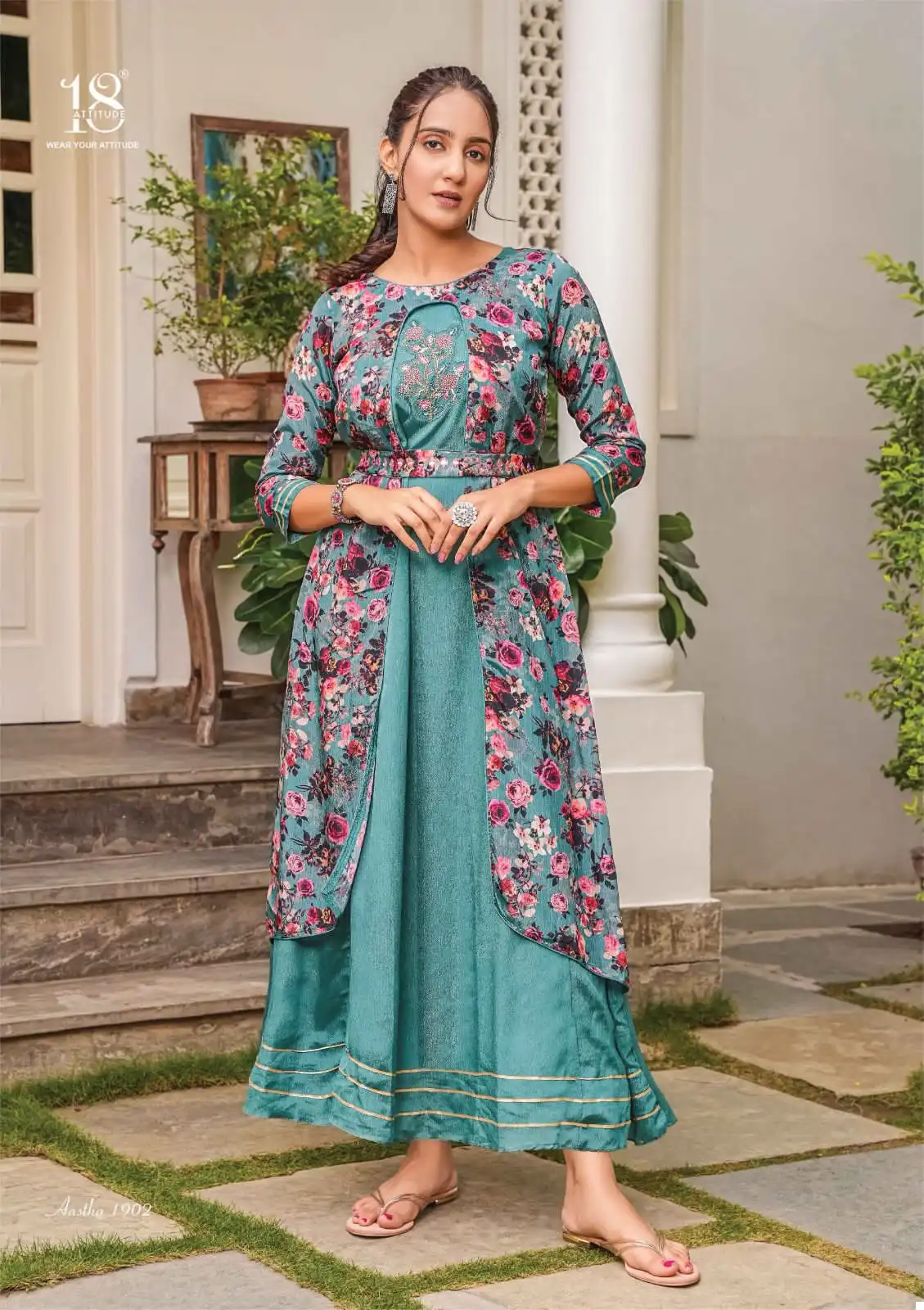 18 Attitude Aastha Vol 19 Premium Bemberg Viscose Georgette Wholesale One-Piece Kurtis — Wholesale Kurtis, MPA wholesale from Surat - Gallery Image 3