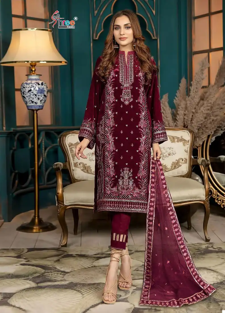 Shree Fabs Adan Libaas Velvet Collection 23 Velvet Wholesale Embroidered Winter Wear Pakistani Salwar Suit Catalog — Wholesale Salwar Suits, Shree Fabs wholesale from Surat - Gallery Image 2