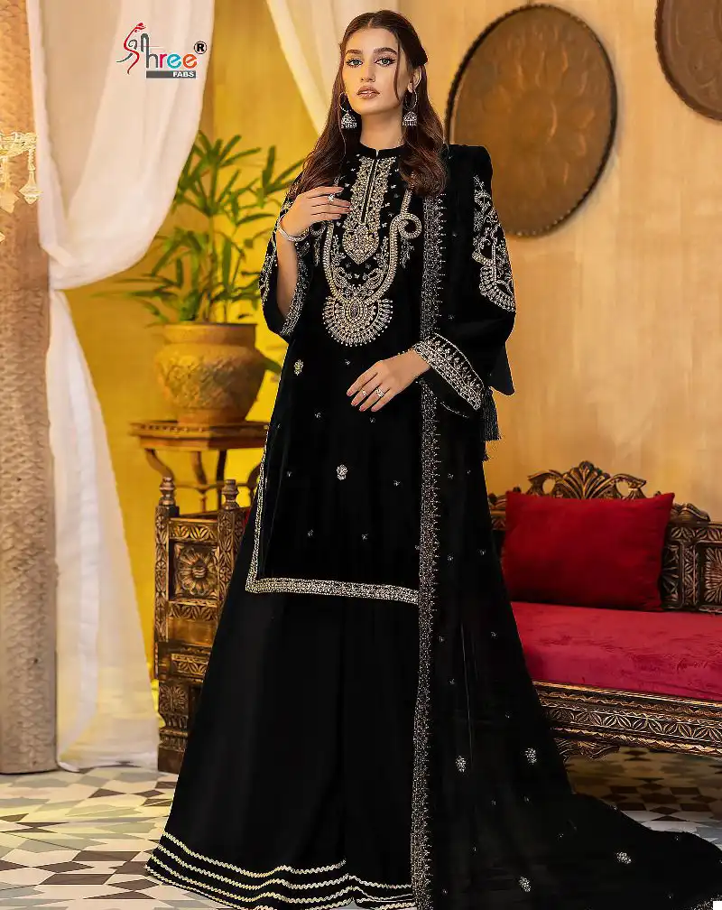 Shree Fabs Adan Libaas Velvet Collection 23 Velvet Wholesale Embroidered Winter Wear Pakistani Salwar Suit Catalog — Wholesale Salwar Suits, Shree Fabs wholesale from Surat — view 1