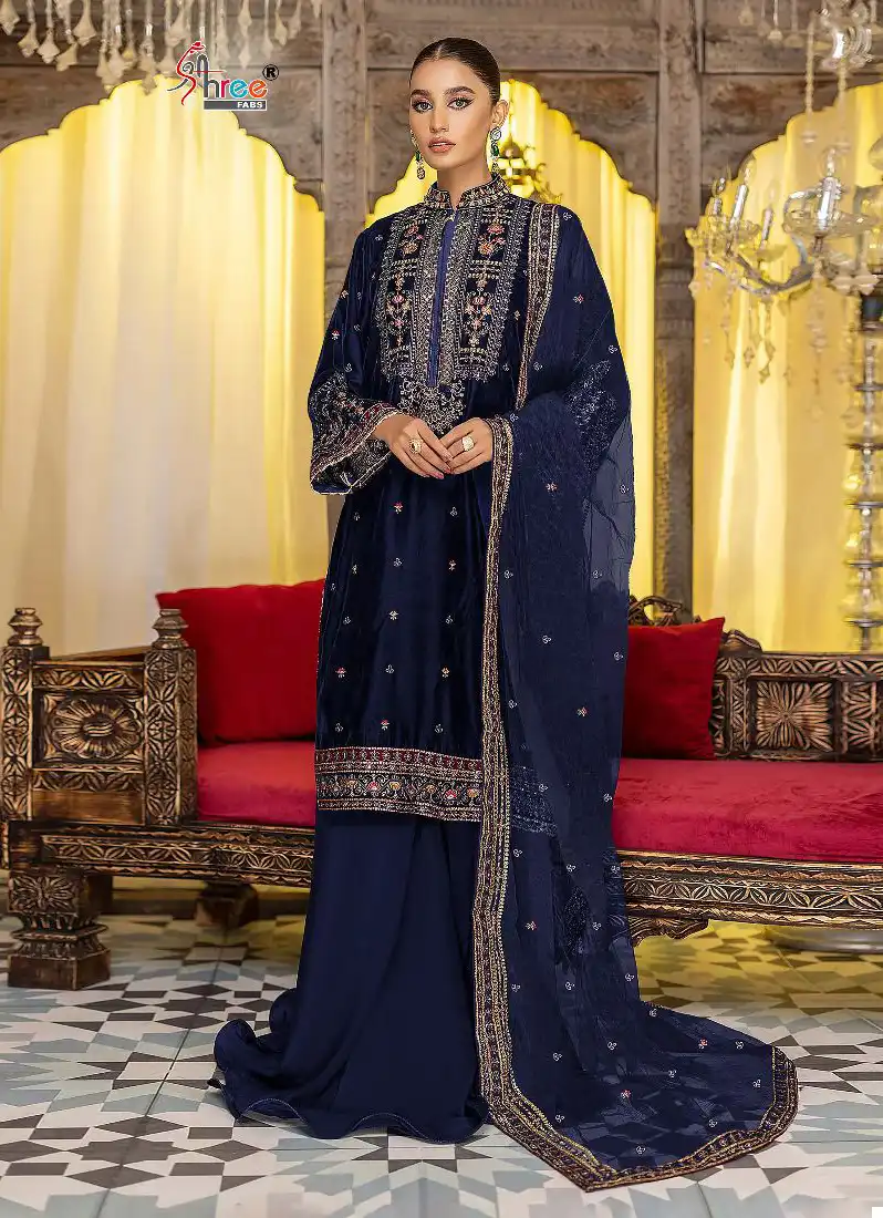 Shree Fabs Adan Libaas Velvet Collection 23 Velvet Wholesale Embroidered Winter Wear Pakistani Salwar Suit Catalog — Wholesale Salwar Suits, Shree Fabs wholesale from Surat - Gallery Image 3
