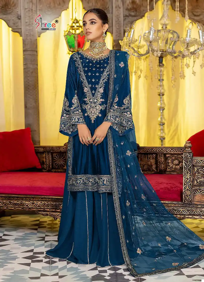Shree Fabs Adan Libaas Velvet Collection 23 Velvet Wholesale Embroidered Winter Wear Pakistani Salwar Suit Catalog — Wholesale Salwar Suits, Shree Fabs wholesale from Surat - Gallery Image 5