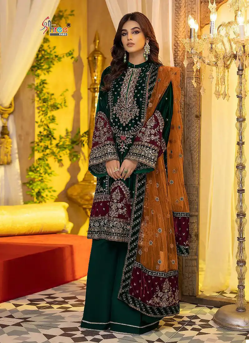 Shree Fabs Adan Libaas Velvet Collection 23 Velvet Wholesale Embroidered Winter Wear Pakistani Salwar Suit Catalog — Wholesale Salwar Suits, Shree Fabs wholesale from Surat - Gallery Image 6