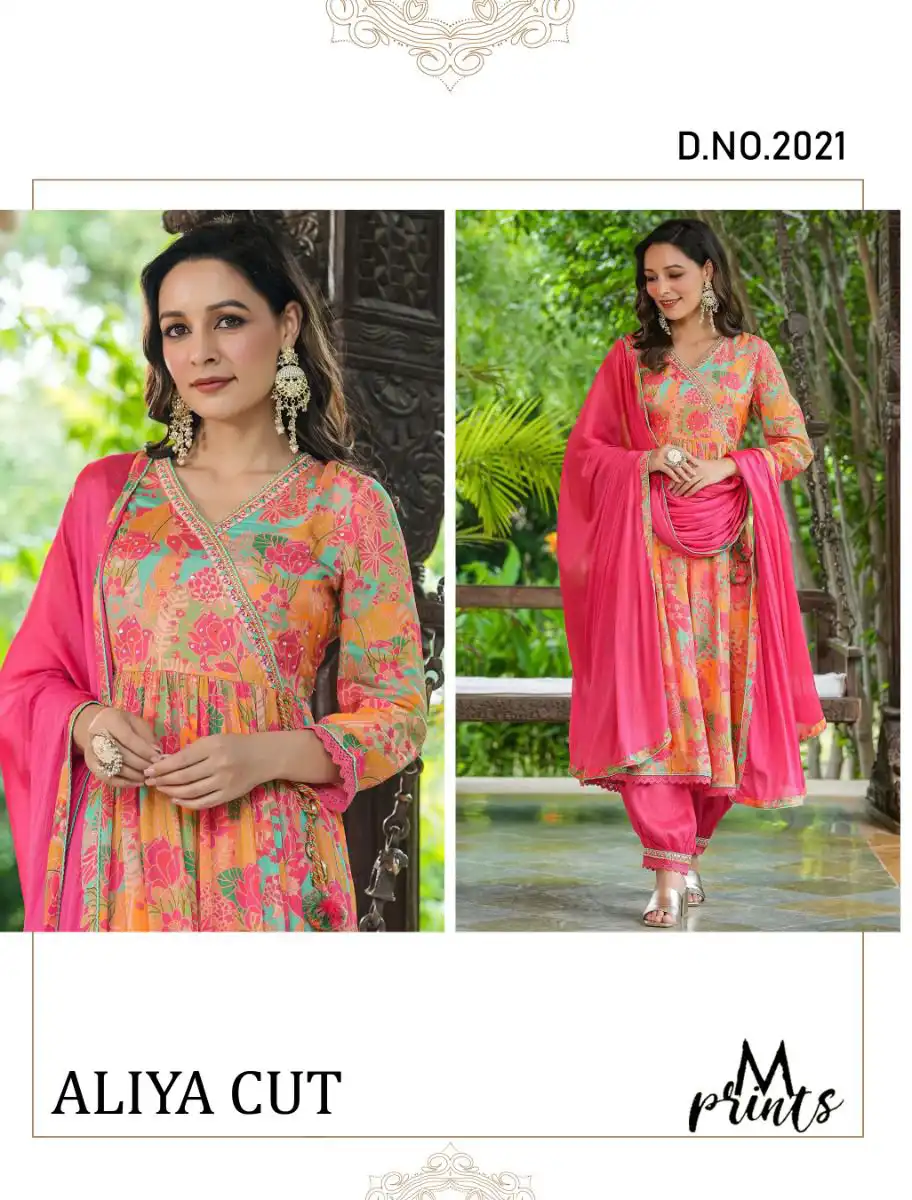 M Prints Alia Cut Collection Chinon Wholesale Designer Readymade Salwar Suit Catalog — Wholesale Salwar Suits, MPA wholesale from Surat - Gallery Image 3