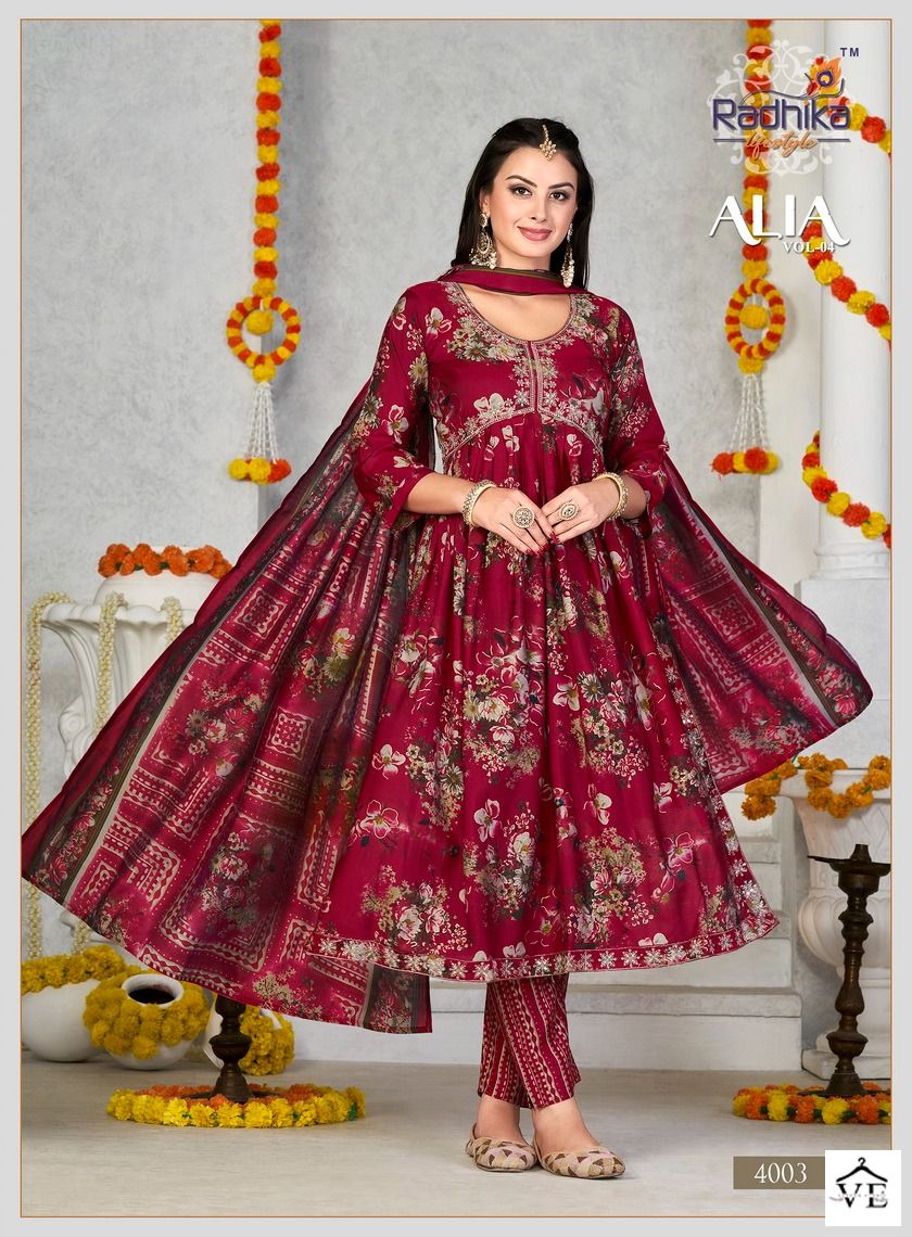 Radhika Lifestyle Alia Vol 4 Muslin Wholesale Fancy Embroidery Work Alia Cut Readymade Salwar Suit Catalog - 6 Pcs Set — Wholesale Salwar Suits, MPA wholesale from Surat - Gallery Image 2