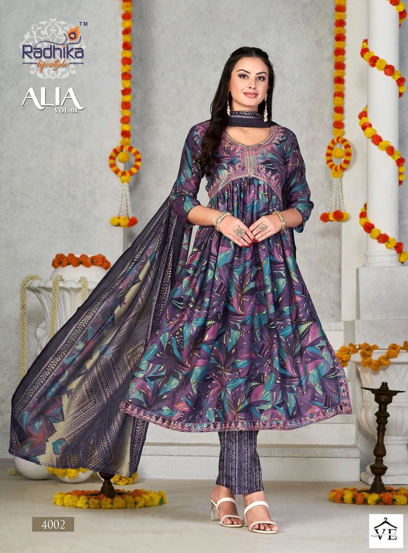 Radhika Lifestyle Alia Vol 4 Muslin Wholesale Fancy Embroidery Work Alia Cut Readymade Salwar Suit Catalog - 6 Pcs Set — Wholesale Salwar Suits, MPA wholesale from Surat - Gallery Image 3