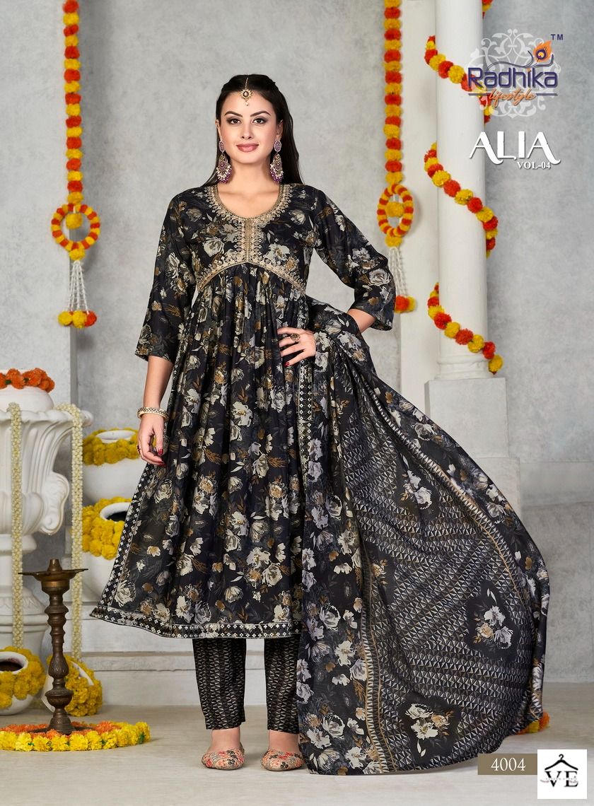 Radhika Lifestyle Alia Vol 4 Muslin Wholesale Fancy Embroidery Work Alia Cut Readymade Salwar Suit Catalog - 6 Pcs Set — Wholesale Salwar Suits, MPA wholesale from Surat - Gallery Image 4