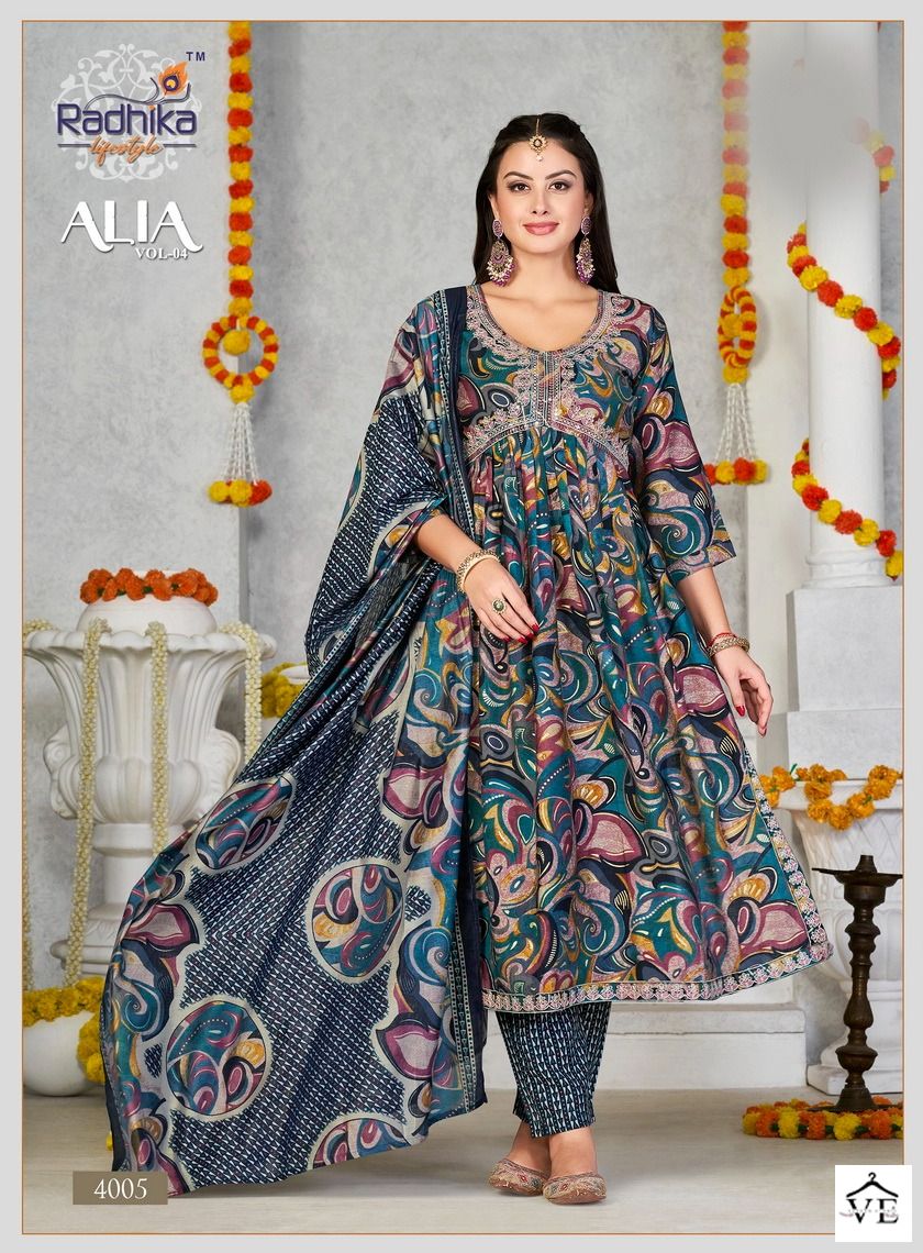 Radhika Lifestyle Alia Vol 4 Muslin Wholesale Fancy Embroidery Work Alia Cut Readymade Salwar Suit Catalog - 6 Pcs Set — Wholesale Salwar Suits, MPA wholesale from Surat - Gallery Image 5