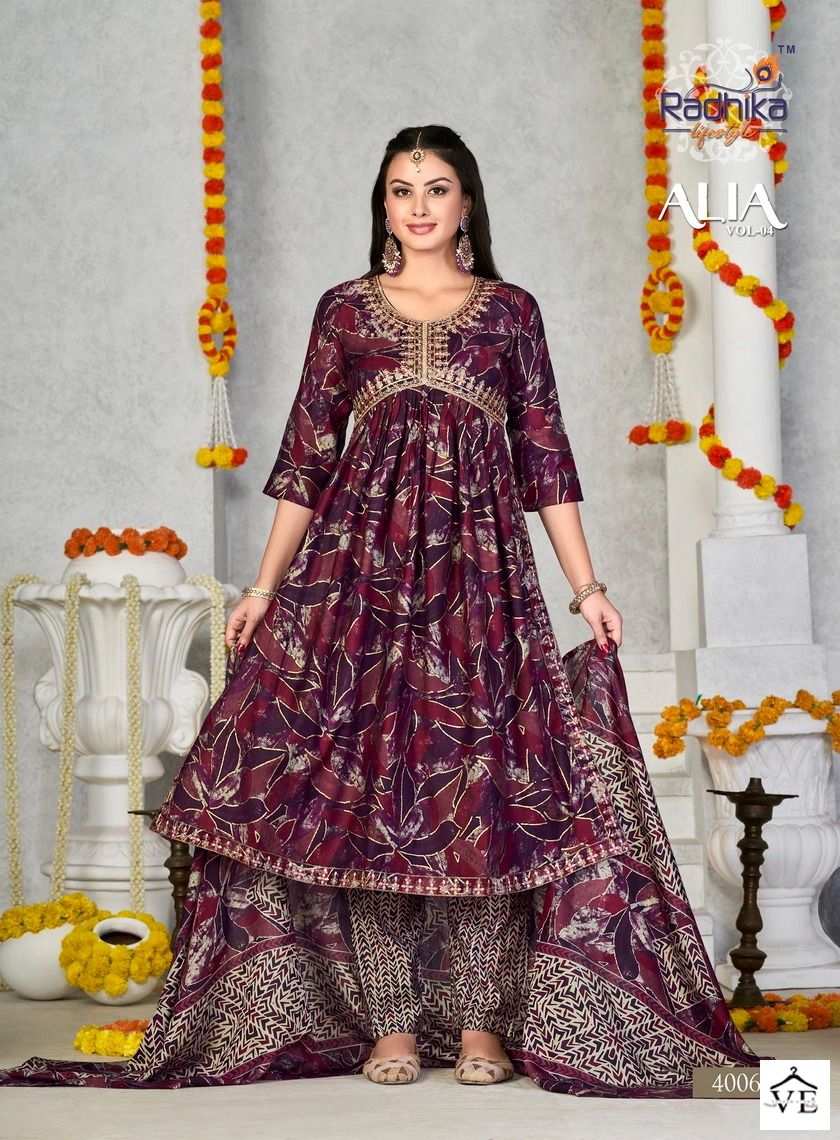 Radhika Lifestyle Alia Vol 4 Muslin Wholesale Fancy Embroidery Work Alia Cut Readymade Salwar Suit Catalog - 6 Pcs Set — Wholesale Salwar Suits, MPA wholesale from Surat - Gallery Image 6