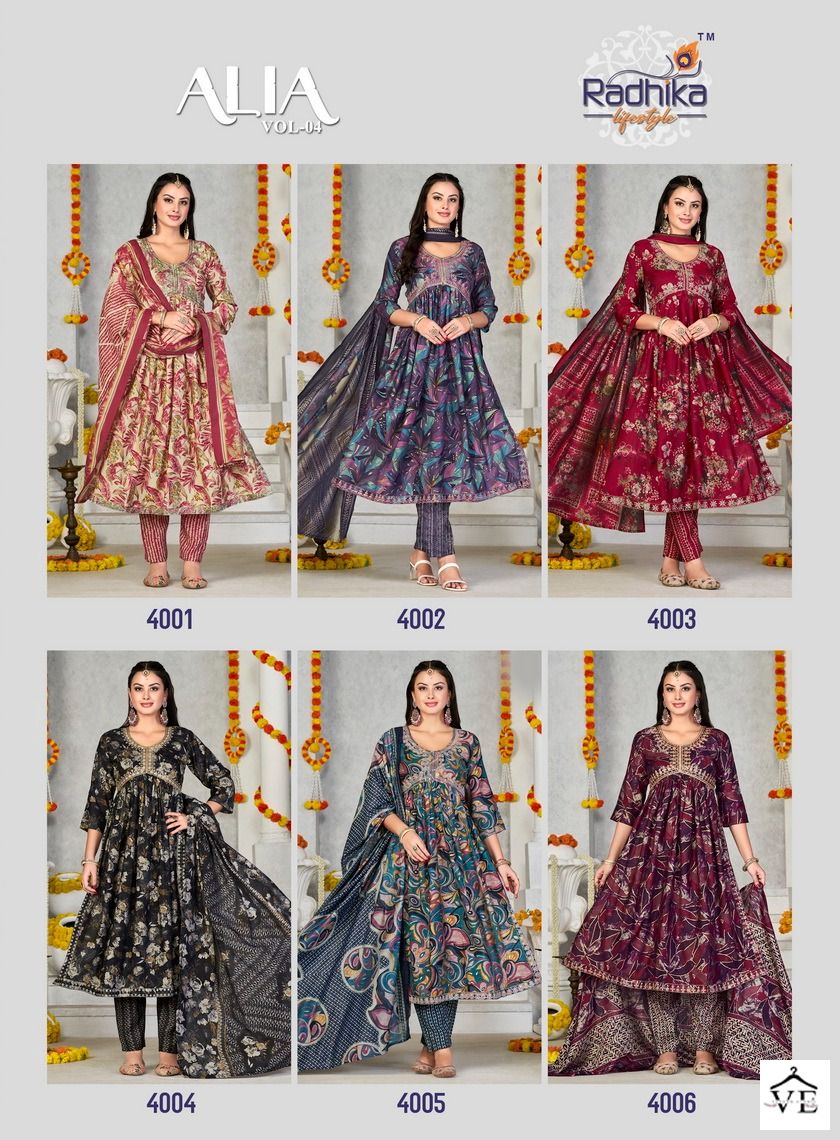 Radhika Lifestyle Alia Vol 4 Muslin Wholesale Fancy Embroidery Work Alia Cut Readymade Salwar Suit Catalog - 6 Pcs Set — Wholesale Salwar Suits, MPA wholesale from Surat — view 7