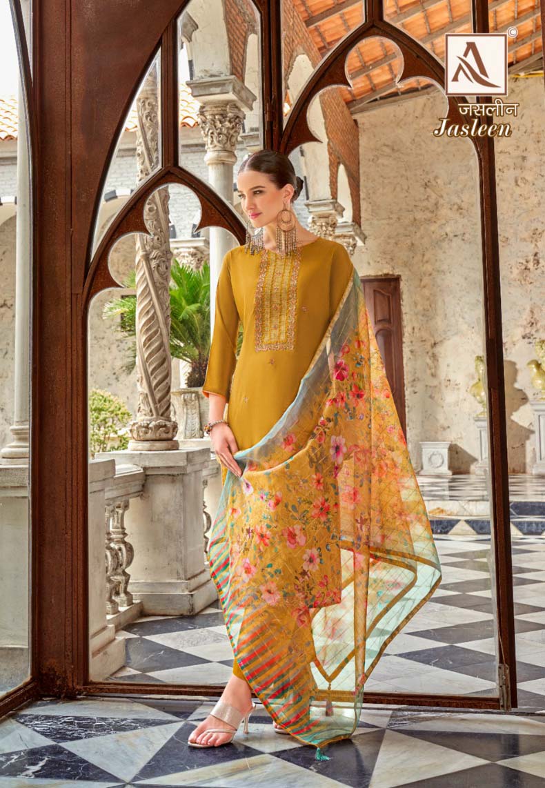 Alok Suits Jasleen Viscose Wholesale Fancy Embroidery Work Salwar Suit Catalog — Wholesale Salwar Suits, Alok Suit wholesale from Surat - Gallery Image 3