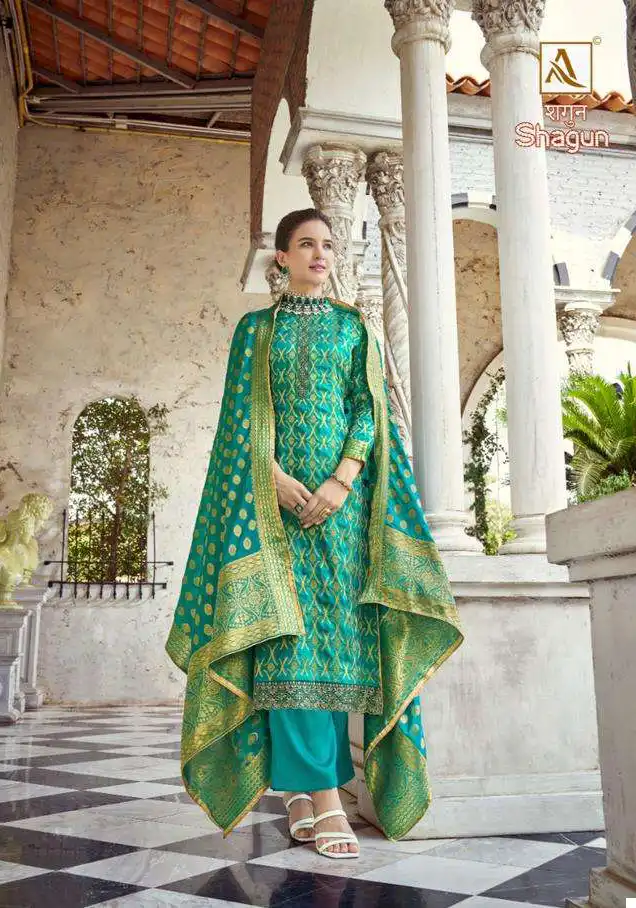 Alok Suits Shagun Viscose Jacquard Wholesale Designer Suits Catalog — Wholesale Salwar Suits, Alok Suit wholesale from Surat - Gallery Image 5