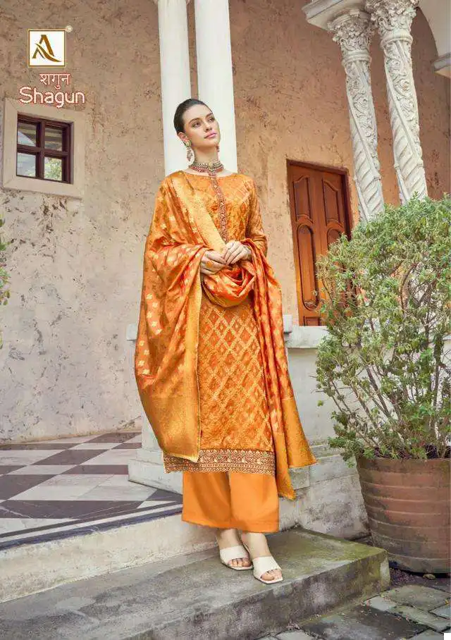 Alok Suits Shagun Viscose Jacquard Wholesale Designer Suits Catalog — Wholesale Salwar Suits, Alok Suit wholesale from Surat - Gallery Image 2