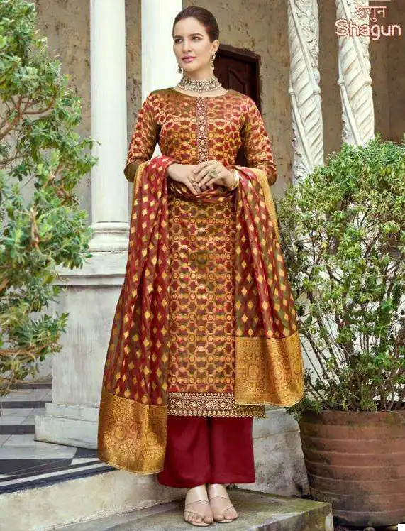Alok Suits Shagun Viscose Jacquard Wholesale Designer Suits Catalog — Wholesale Salwar Suits, Alok Suit wholesale from Surat — view 1