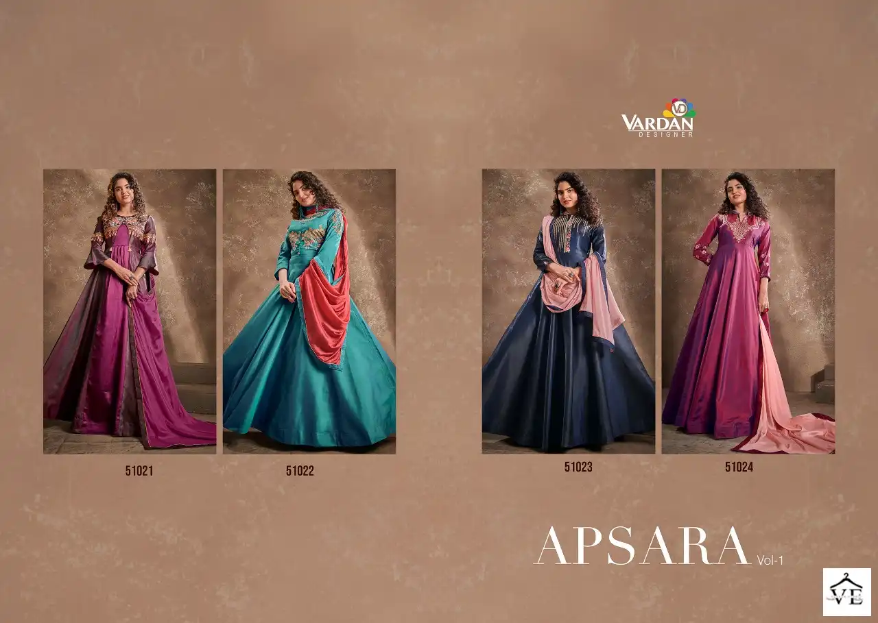 Vardan Apsara Vol 1 Triva Silk Wholesale Long Gown With Dupatta — Wholesale Kurtis, MPA wholesale from Surat — view 5