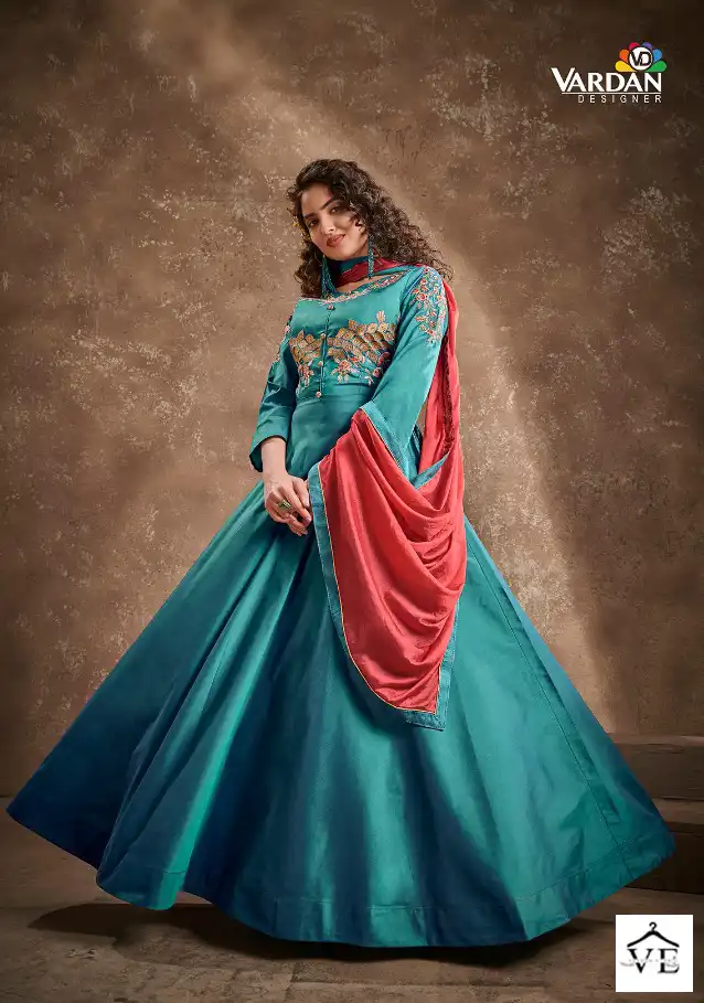 Vardan Apsara Vol 1 Triva Silk Wholesale Long Gown With Dupatta — Wholesale Kurtis, MPA wholesale from Surat — view 3
