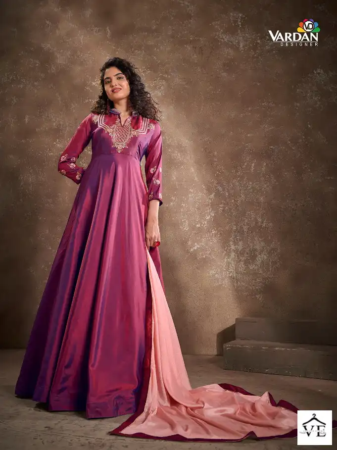 Vardan Apsara Vol 1 Triva Silk Wholesale Long Gown With Dupatta — Wholesale Kurtis, MPA wholesale from Surat — view 4
