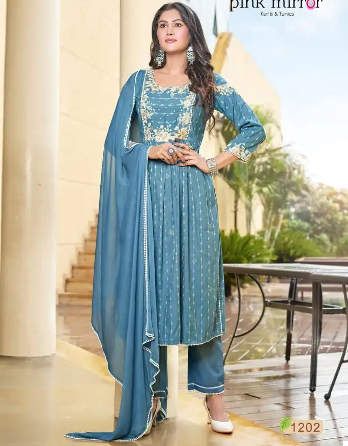 Pink Mirror Artistic Naira Cut Viscouse Wholesale Readymade Salwar Suit Catalog — Wholesale Salwar Suits, MPA wholesale from Surat — view 1
