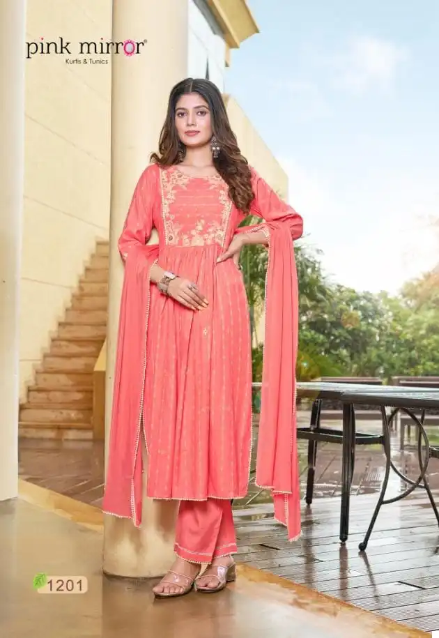 Pink Mirror Artistic Naira Cut Viscouse Wholesale Readymade Salwar Suit Catalog — Wholesale Salwar Suits, MPA wholesale from Surat - Gallery Image 2