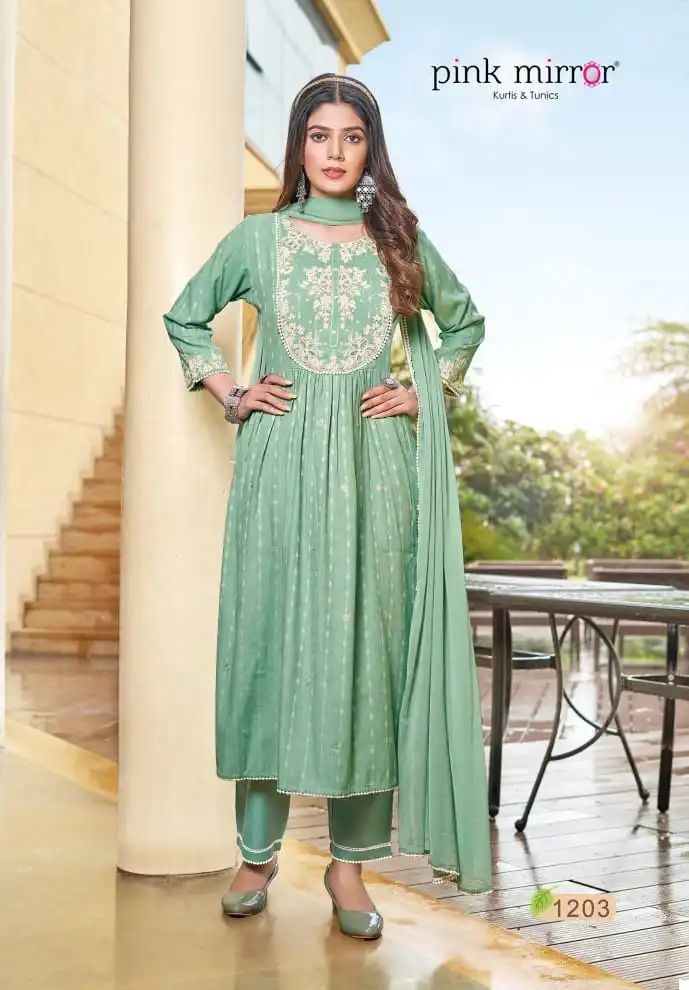 Pink Mirror Artistic Naira Cut Viscouse Wholesale Readymade Salwar Suit Catalog — Wholesale Salwar Suits, MPA wholesale from Surat - Gallery Image 3