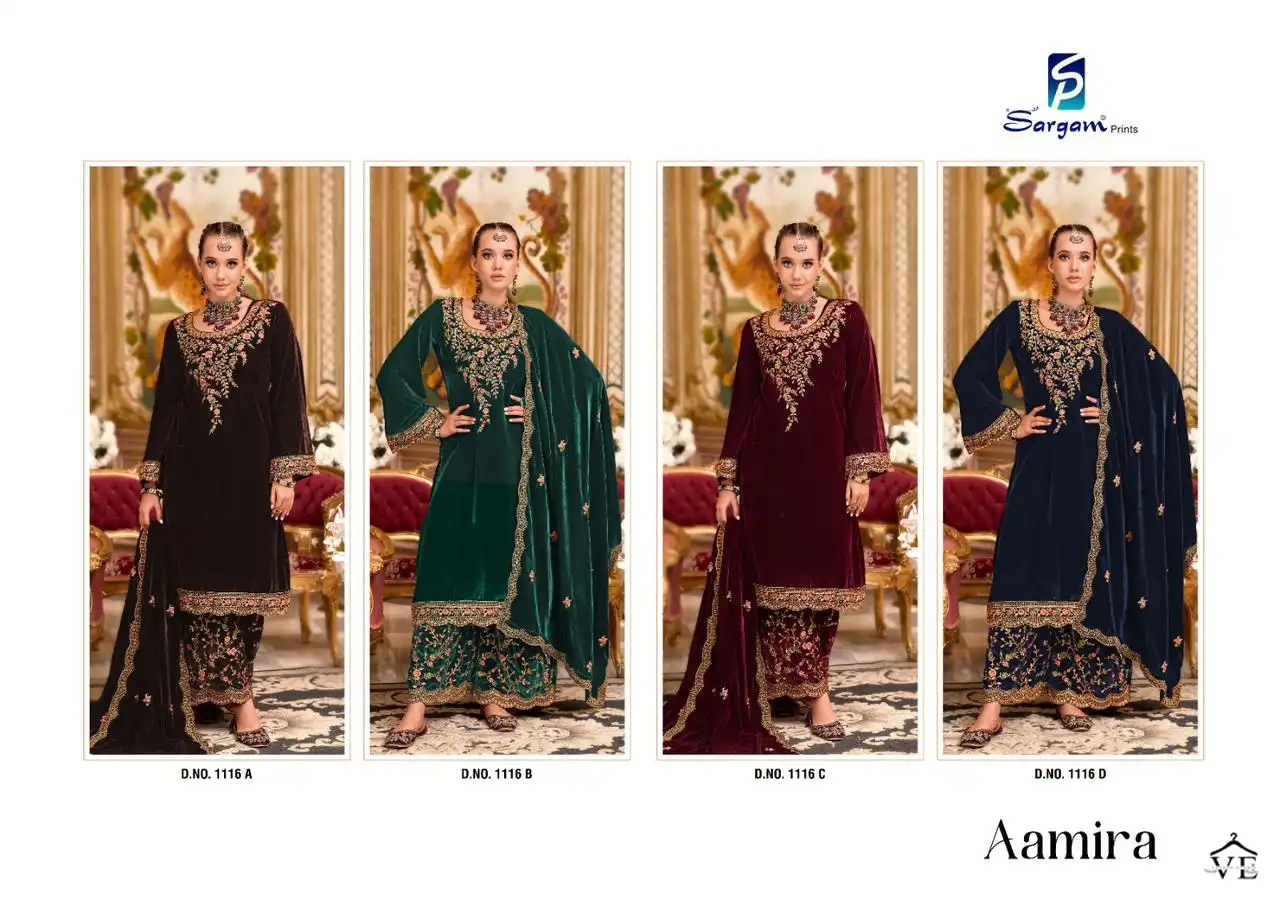 Sargam Aamira Premium 9000 Velvet Wholesale Designer Winter Wear Salwar Suit Catalog — Wholesale Salwar Suits, MPA wholesale from Surat — view 5