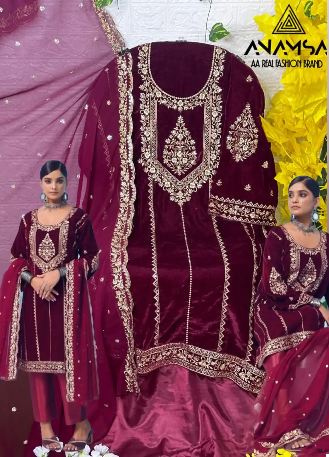 Anamsa 243 Heavy Pure Velvet 9000 Wholesale Pakistani Winter Wear Suit — Wholesale Salwar Suits, MPA wholesale from Surat — Photo 2