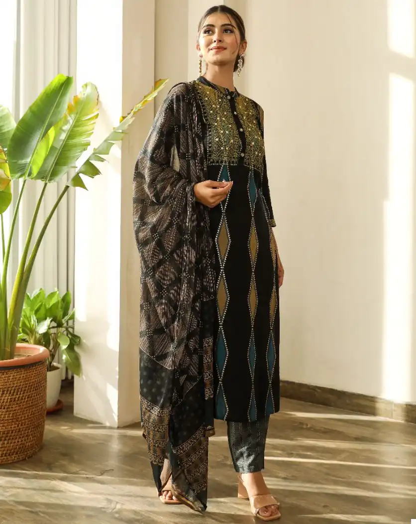 Ankita Fashion Black 14 Kg Rayon Wholesale Readymade Size Set Suits Catalog — Wholesale Salwar Suits, MPA wholesale from Surat — view 1
