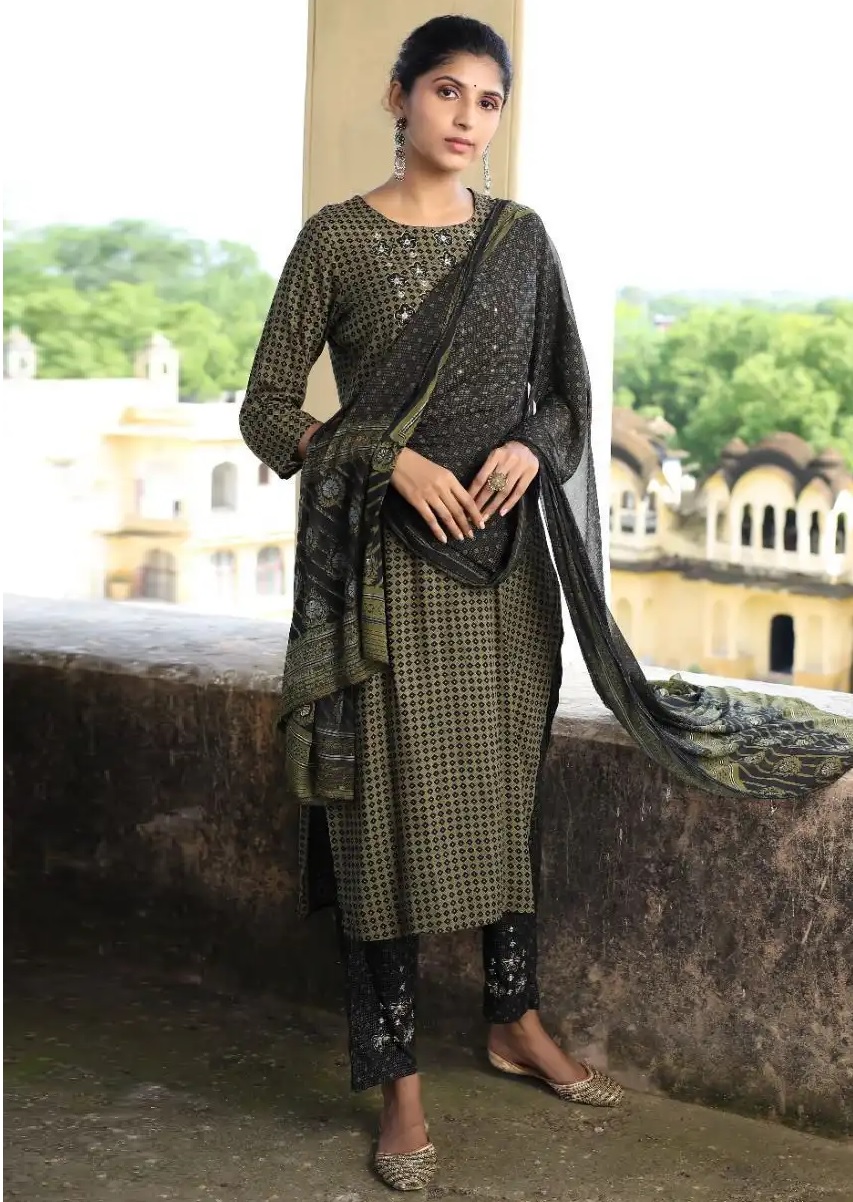 Ankita Fashion Olive Green 14 Kg Rayon Wholesale Readymade Size Set Suits Catalog — Wholesale Salwar Suits, MPA wholesale from Surat — view 1