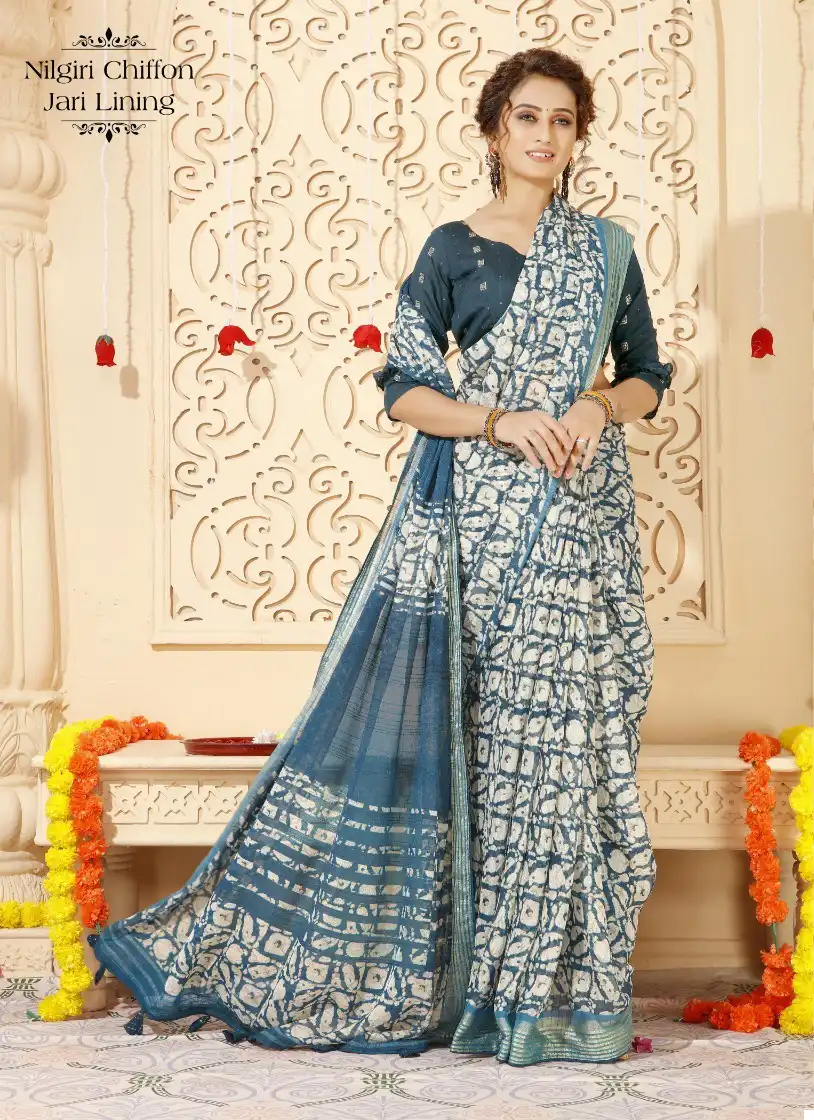 Vardan Ethnic Asha 11 Nilgiri Chiffon Wholesale Sarees Catalog — Wholesale Sarees, MPA wholesale from Surat - Gallery Image 7