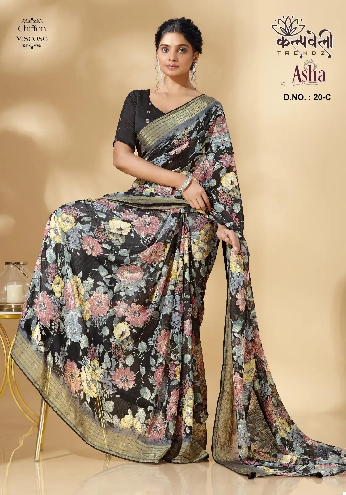 Vardan Ethnic Asha 20 Chiffon Viscose Wholesale Sarees Catalog — Wholesale Sarees, MPA wholesale from Surat — view 5