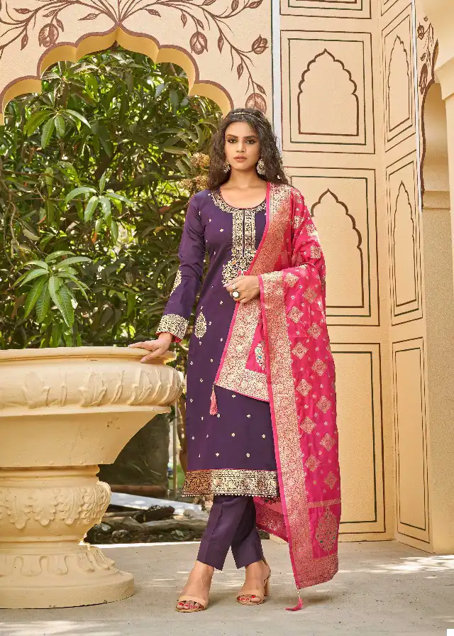 VE Banarasi Vol 6 Banarasi Silk Blend Wholesale Salwar Suit Catalog — Wholesale Salwar Suits, MPA wholesale from Surat - Gallery Image 3