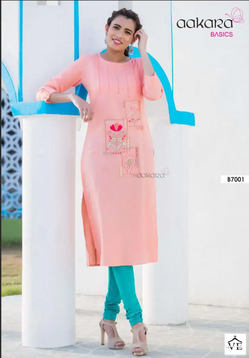 Aakara Basics Vol 7 Rayon Wholesale Embroidery Work Fancy Straight Kurtis Catalog — Wholesale Kurtis, MPA wholesale from Surat — view 2