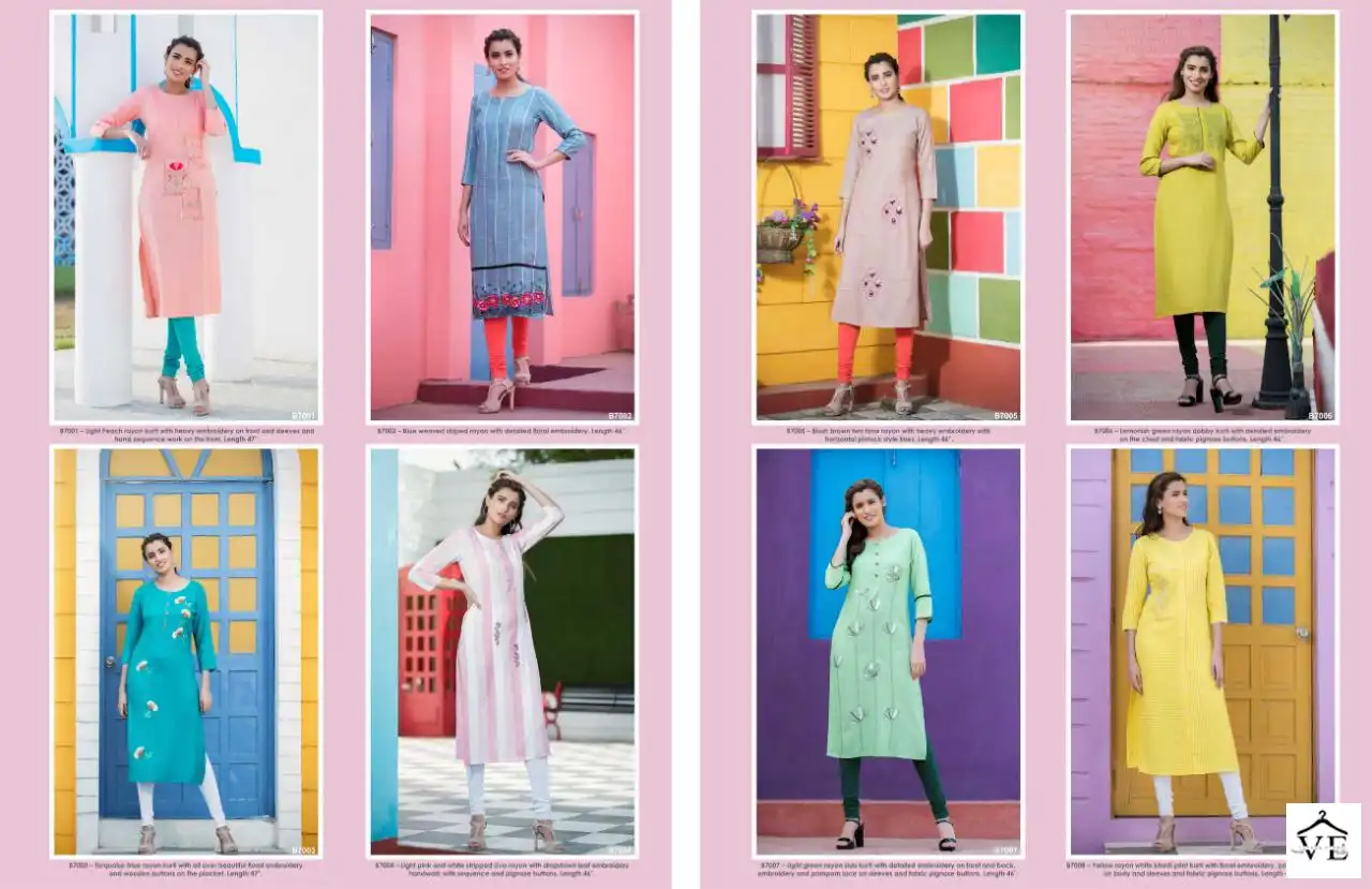 Aakara Basics Vol 7 Rayon Wholesale Embroidery Work Fancy Straight Kurtis Catalog — Wholesale Kurtis, MPA wholesale from Surat — view 9