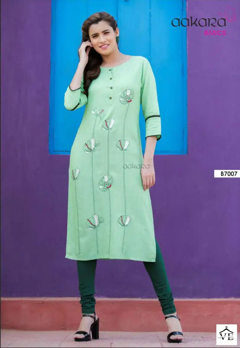 Aakara Basics Vol 7 Rayon Wholesale Embroidery Work Fancy Straight Kurtis Catalog — Wholesale Kurtis, MPA wholesale from Surat — view 3