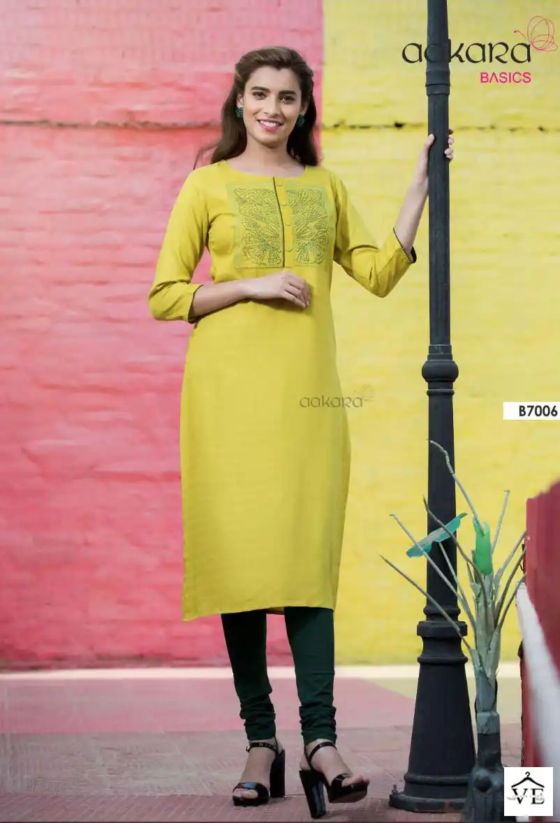 Aakara Basics Vol 7 Rayon Wholesale Embroidery Work Fancy Straight Kurtis Catalog — Wholesale Kurtis, MPA wholesale from Surat — view 4