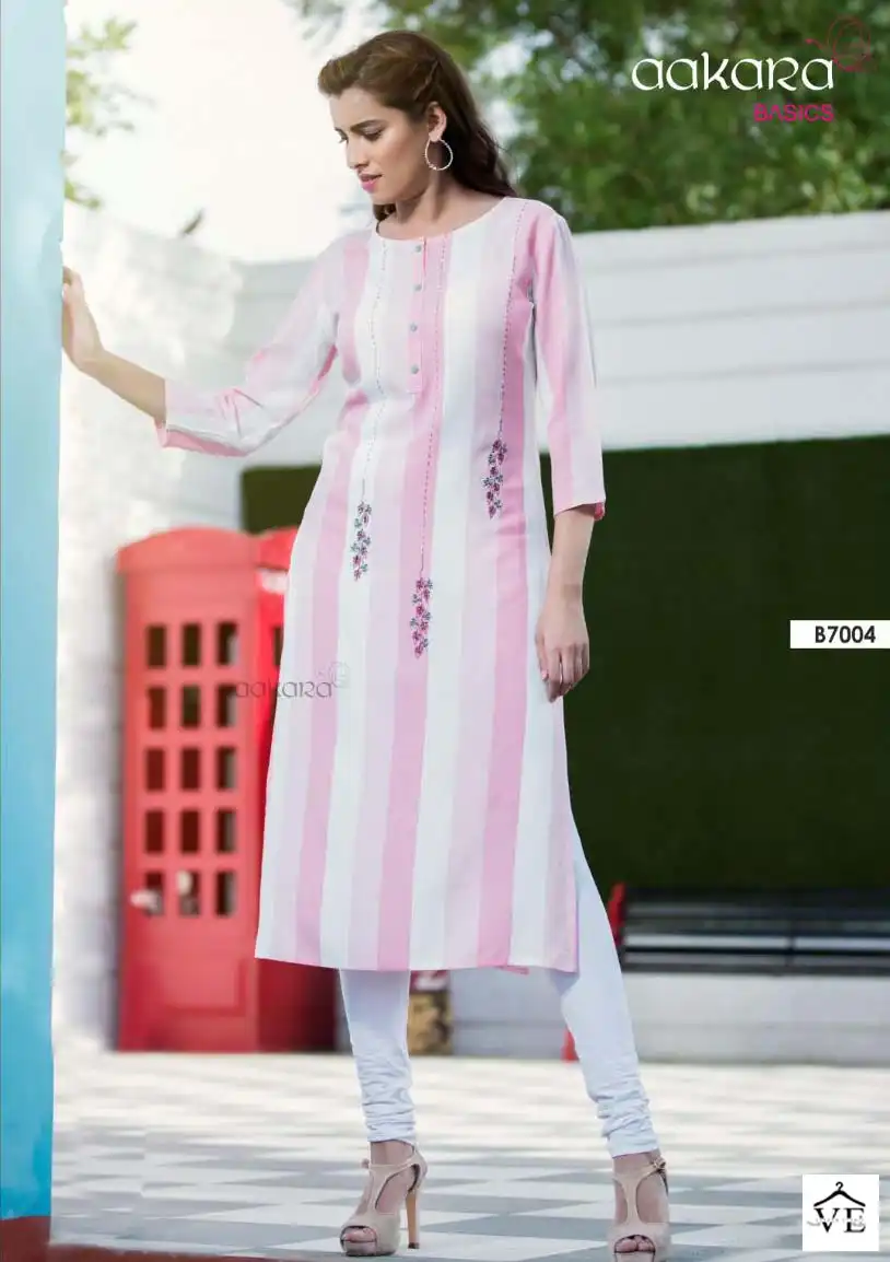 Aakara Basics Vol 7 Rayon Wholesale Embroidery Work Fancy Straight Kurtis Catalog — Wholesale Kurtis, MPA wholesale from Surat — view 5