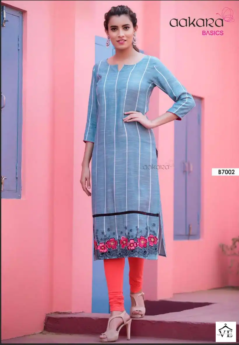 Aakara Basics Vol 7 Rayon Wholesale Embroidery Work Fancy Straight Kurtis Catalog — Wholesale Kurtis, MPA wholesale from Surat — view 6