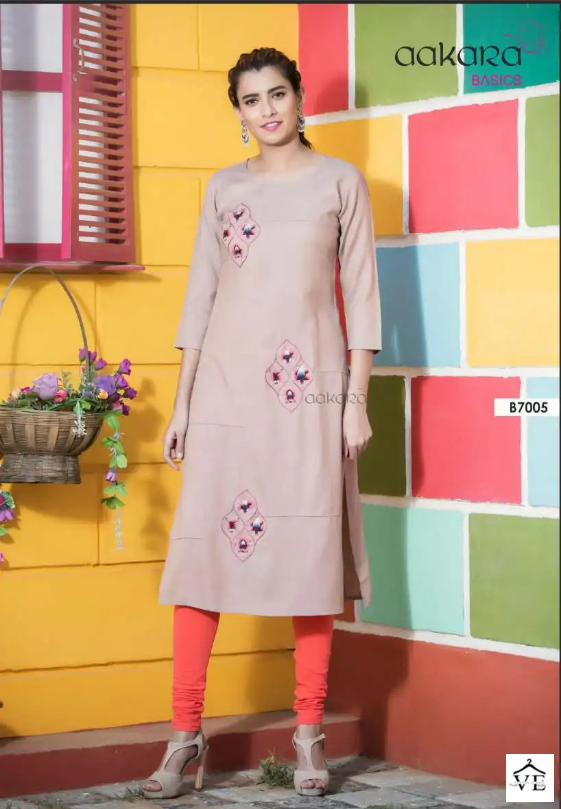 Aakara Basics Vol 7 Rayon Wholesale Embroidery Work Fancy Straight Kurtis Catalog — Wholesale Kurtis, MPA wholesale from Surat — view 7